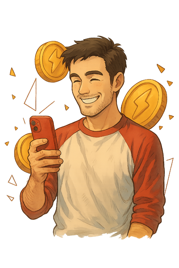 Person happy with crypto transaction on phone